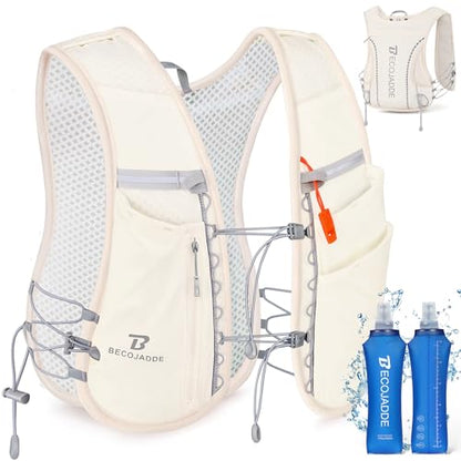 BECOJADDE 5L Running Vest for Women, Hydration Backpack Lightweight & Breathable for Trail Running, Marathon, Hiking, Cycling - color: Beige