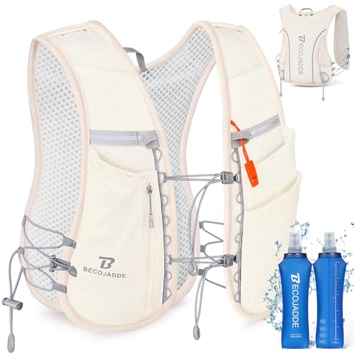 BECOJADDE 5L Running Vest for Women, Hydration Backpack Lightweight & Breathable for Trail Running, Marathon, Hiking, Cycling - color: Beige