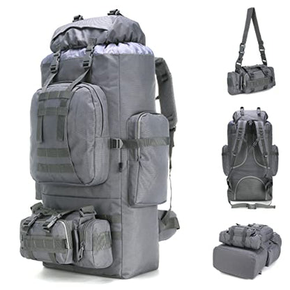 King'sGuard 100L Camping Hiking Backpack Molle Rucksack Military Camping Backpacking Daypack - color: Grey