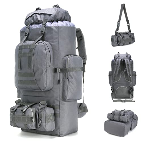King'sGuard 100L Camping Hiking Backpack Molle Rucksack Military Camping Backpacking Daypack - color: Grey