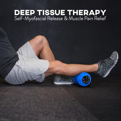 Rolling With It Vibrating Peanut Massage Ball - Deep Tissue Trigger Point Therapy, Myofascial Release - Handheld, Cordless - 4 Intensity Levels - Dual Lacrosse Ball Vibration Massager (Blue) - color: Blue