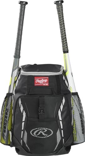 Rawlings | R400 Baseball & Softball Backpack Equipment Bag | T-Ball / Rec / Travel | Multiple Colors - color: Black