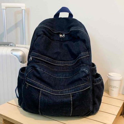 MaxxCloud Women's Heavy Cotton Canvas Laptop Backpack Lightweight Casual Hiking Daypack Travel Bag - color: Dark Blue