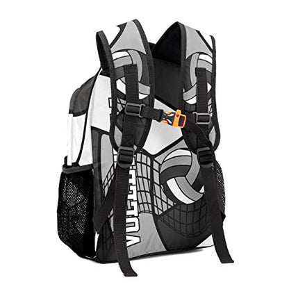 Personalized Volleyball Gray Black White Waterproof Backpack with Name Text for Women Men Gift - color: Backpack 4