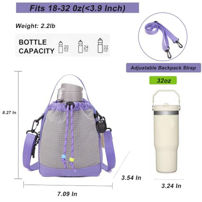 Water Bottle Carrier Bag with Strap, Water Bottle Holder Crossbody Backpack Handbags for Women Men for Hiking,Cycling - color: Purple