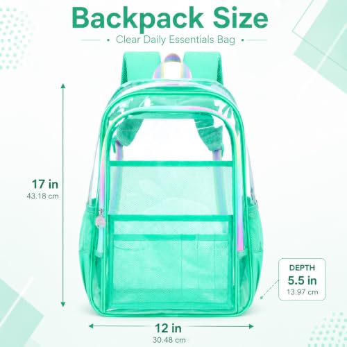 gxtvo Clear Backpack, Heavy Duty Transparent Bookbag, See Through Backpacks for Women Men | Heavy Duty - color: Chic Green Clear Backpack