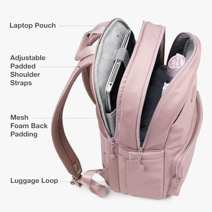 Traveler's Choice Iria 20L Backpack for Women, Water Resistant Travel Bag Daypack, Work, College, Business, Commuter, Dusty Pink, Carry-on Laptop Backpack - color: Dusty Pink