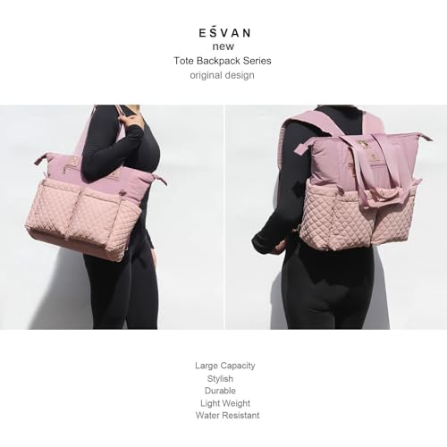 ESVAN Diaper Tote Bag Totepack Backpack 2 in 1 for Women Multifunctional Large Capacity with Insulated Pockets Travel | Multifunctional - color: Pink Purple