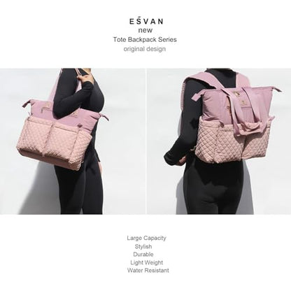 ESVAN Diaper Tote Bag Totepack Backpack 2 in 1 for Women Multifunctional Large Capacity with Insulated Pockets Travel | Multifunctional - color: Pink Purple