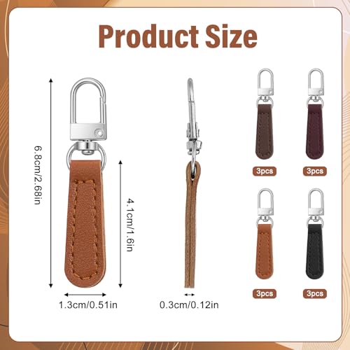 12 Pcs Replacement Zipper Pull, Leather Zipper Pulls Replacement for Luggage, Backpacks, Suitcases, Jackets, Wallets, Handbags (Dark Brown, Black, Coffee, Jujube Red) - color: Dark Brown, Black, Coffee, Jujube Red