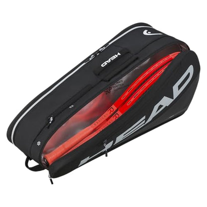 HEAD Tour Racquet Bag M (6R) Tennis Bag - Holds Up to 6 Racquets, CCT+ Climate Control Technology, 2 Main Compartments, Shoe Pocket & Backpack Carry System | 6 Racquet Capacity - color: Black