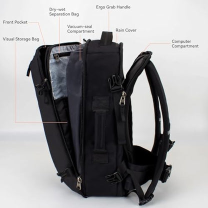 Vacuum Travel Backpack 60L with Air Pump Vacuum Water Resistant Air Compression System Carry On Suitcase Luggage with Rain Cover Black - color: Black, size: Vacuum