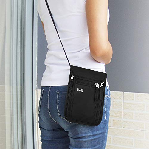 Travel Pouch Neck Wallet Family Passport Holder Organizer Case with RFID Blocking | Family Passport Holder - color: Black