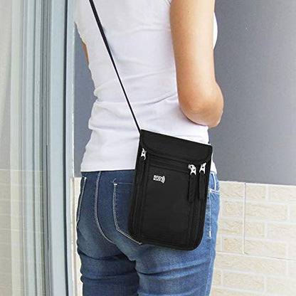 Travel Pouch Neck Wallet Family Passport Holder Organizer Case with RFID Blocking | Family Passport Holder - color: Black