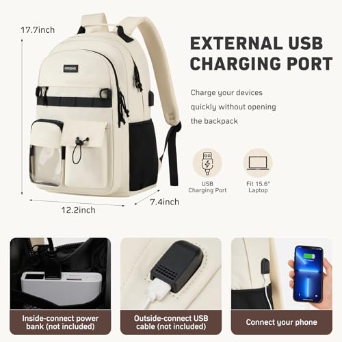 KROSIAS School Backpack for Women, 15.6 Inch Laptop Bookbag for Teen Girls Students College Backpacks with USB Charging Port for Business Work Travel Trip