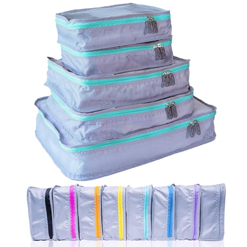 MUMI Packing Cubes - 5 Compression Packing Cubes for Travel, Luggage Organizer Bags for Suitcases, Carry-On, Duffle or Backpack – Mesh, Waterproof Bags for Clothes, Kids & Travel Accessories - Aqua - color: aqua