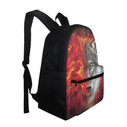 AFPANQZ Teenagers Rucksacks Breathable Large Capacity Rucksacks Cool Wolf Rucksack sfor Kids Boys Middle School - color: Wolf Fire