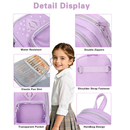 Large Capacity Kids Backpack Pencil Case Pen Bag with Clear Pocket, Cute Kawaii Pen Pouch Organizer with Adjustable Strap & Plush Doll Keychain for School Girls Boys (Purple) - color: Purple