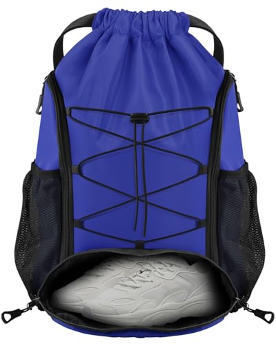 BROTOU Soccer Bags, Football Backpack, Volleyball Bag, Drawstring Soccer Backpack with Ball and Shoe Compartment - color: Blue