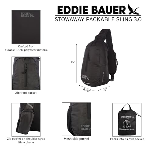 Eddie Bauer Stowaway Packable Sling Bag | Travel | Outdoor | Lightweight | Compact | Ripstop Nylon, Dark Forest-10L - color: Dark Forest
