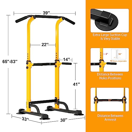 DlandHome Power Tower Pull Up Dip Station Multi-Function Fitness Equipment for Strength Training Adjustable Height Dip Stand for Home Gym - color: Yellow