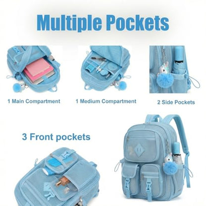 Mesh Backpack for Girls Boys, Heavy Duty Semi-Transparent Mesh Bookbag Womens Mens Mesh Backpacks for School, Sports, Beach, Swimming, Travel - Baby Blue - color: Baby Blue