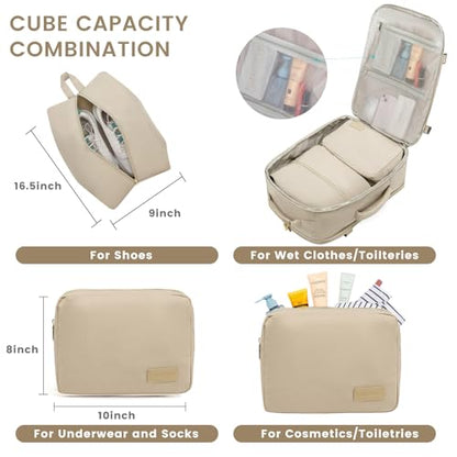 LOVEVOOK 50L Travel Backpack for Women & Men, Airline Approved Carry On Luggage with 3 Packing Cubes, TSA Overnight Bags, Waterproof Personal Item Bag, Weekender Essentials Backpacks fits 17" Laptop - color: Light Grey-beige-pink, size: X-Large