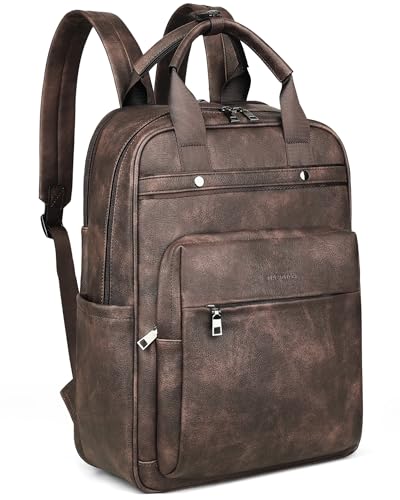 MASINTOR Leather Laptop Backpack for Women, Stylish Computer Backpack College Business Work Shoulder Bags Work and Travel Retro Coffee - color: Retro Coffee