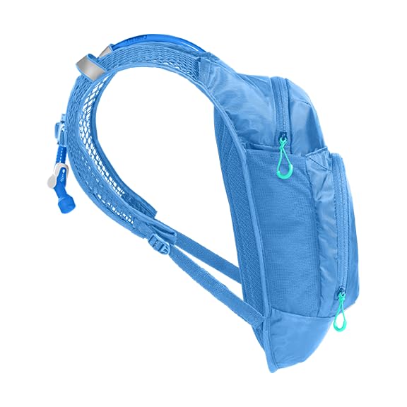 CamelBak Mini M.U.L.E. Kids Hydration Backpack, Lightweight Trail and Bike Pack with 50oz Reservoir - color: Blue/Palm