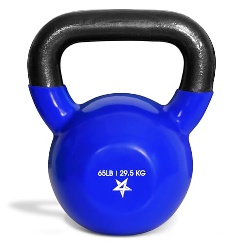 Yes4All Kettlebell, 5-100 LB Vinyl Coated Cast Iron Strength Training Kettlebells for Home Gym Exercises, Fitness, Full Body Workout Equipment, Push Ups, and Grip Strength - color: N. 65LB - Dark Blue, style: Vinyl Coated