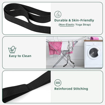 Abiarst Stretching Strap Yoga Straps for Physical Therapy, 10 Loops Non-Elastic Stretch Band for Pilates, Flexibility, Exercise and Gymnastics - color: Black
