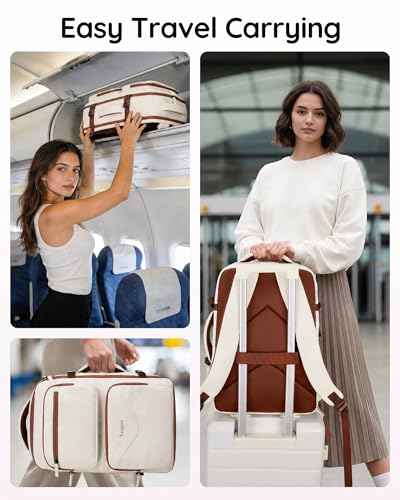 Taygeer Personal Item Bag 18 x 14 x 8 Inches for Women, TSA Approved Under Seat Carry on Backpack with Water Bottle Pocket and Shoe Pouch, Travel Bag for Airplanes Fits 15.6 Inch Laptop, Khaki White - color: Khaki White