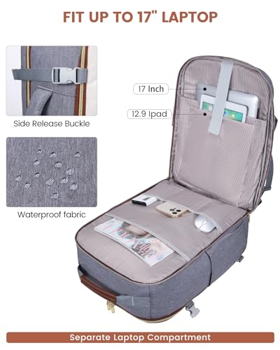 LOVEVOOK 40L Travel Backpack for Women & Men, Airline Approved Carry On Luggage with 3 Packing Cubes, TSA Overnight Bags, Waterproof Personal Item Bag, Weekender Essentials Backpacks fits 17" Laptop - color: Grey-beige-brown, size: Large