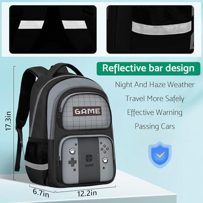 Kids Backpack For Boys，Gamer Boys Backpack For Children Teens Elementary Middle School, 17″ Students Bookbag - color: Backpack-sw-gray