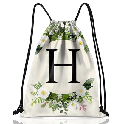 Initial Letter Drawstring Backpack String Sports Gym Bags Waterproof Sackpack Cute for Men Women Beach (13"×17") (Letter-H) - color: Letter-h