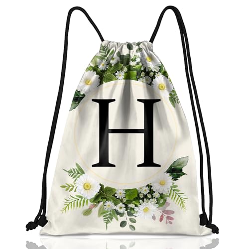 Initial Letter Drawstring Backpack String Sports Gym Bags Waterproof Sackpack Cute for Men Women Beach (13"×17") (Letter-H) - color: Letter-h