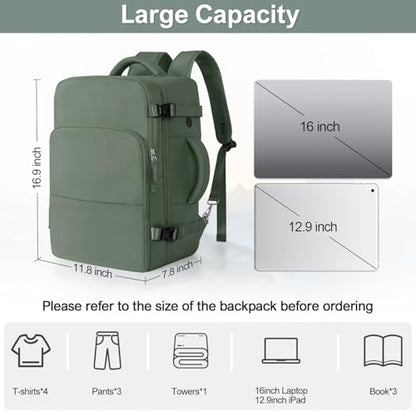 Sinaliy Personal Item Backpack, Carry on Travel Backpack with Multi-Pockets, Waterproof Casual College 16inch Laptop Backpack for Men Women, Army Green - color: Army Green, size: Large