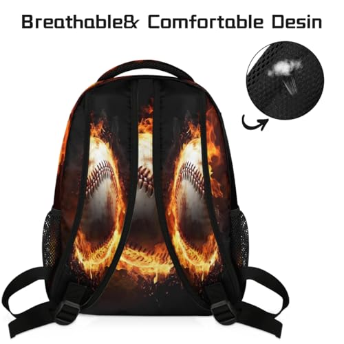 Large Backpack with 15.6 Inch Laptop Compartment, Baseball Ball Fire Adult Backpack for Work, Travel & School College Boys Girls - color: Baseball Ball Fire