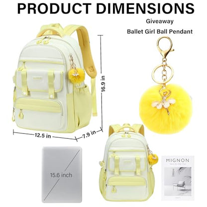 School Backpack for Girls, Laptop Backpack 15.6 Inch Kids Elementary Middle High School Bag Anti Theft Cute College Bookbags for Teens Girls Women Students Casual Travel Daypack,Yellow Beige - color: Yellow
