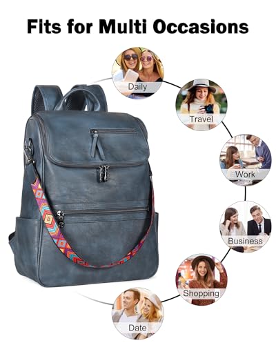 FADEON Laptop Backpack for Women Leather Travel Backpack with Laptop Compartment, Designer PU Shoulder Laptop Bag Purple - color: Purple Retro Style