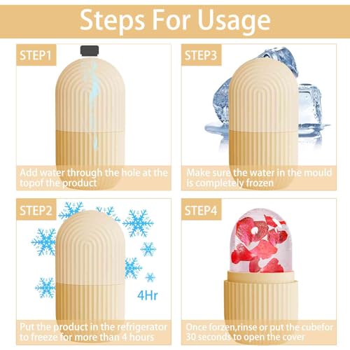 XHJRI Ice Face Roller Massager,Ice Cube Roller for Face, Eyes and Neck Naturally Conditioning and Skin Care,De-Puff Eye Bags,Reduce Migraine Pain,Reusable Massage Silicone Ice Mold (Beige) - color: Beige