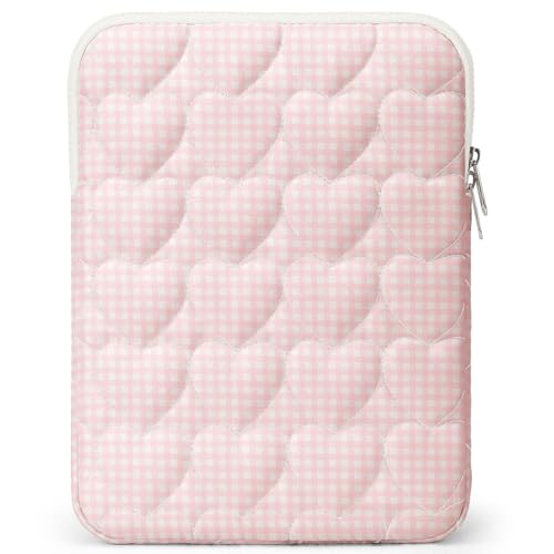 11-12 inch Cotton Quilted Laptop Sleeve for Women, Aesthetic Puffy Laptop Case Carrying Bag Compatible with MacBook Air 11.6“/iPad, Soft Computer Liner Bag (Pink Gingham, 11.6 inch) - color: Pink Gingham, size: 11.6 inch