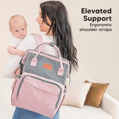 KeaBabies Baby Diaper Bag Backpack - Large Baby Bag for Boys, Girls, Waterproof Multi Function Travel Diaper Backpack with Changing Pad, Durable Travel Essentials for Moms and Dads (Pink Gray) - color: Pink Gray