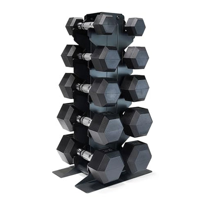 CAP Dumbbell Set with Rack, Rubber Coated Hex Free Weight Set | 100–300 lb Options, Vertical Space-Saving Storage for Home Gym Strength Training - size: 150 lb Set - Black Rack, style: Chrome Handle