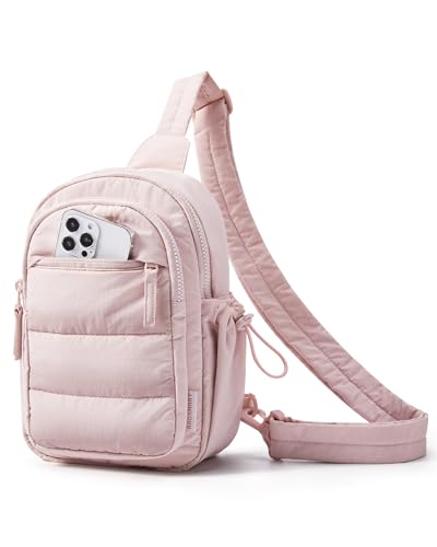 BAGSMART Small Sling Bag for Women, Puffer Crossbody Bag Purses Hobo Handbag Fanny Packs for Travel Hiking - color: Pink