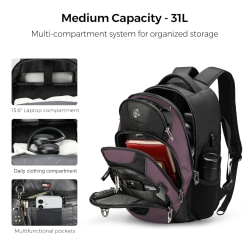Swissdigital Design Laptop Backpack for Men with USB Charging Port SD803-85 - color: Light Purple/Black