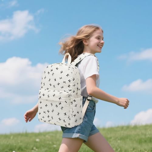 LEDAOU Kids Backpack for Girls Backpacks with Lunch Box, Lightweight Bookbag Set Elementary Middle School Back pack for 8-14 - color: Beige Bow