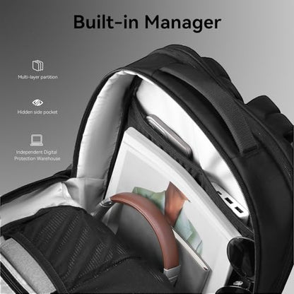 Muzee Lightweight Business Commute Backpack, Waterproof Laptop Backpack with Digital Protective Case, Hidden Pockets & YKK Zippers, 830g Ultra-Light for Men Women Office Travel