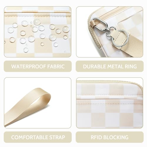 FODOKO Wristlet wallets for women Nylon Quilted Wallet with 4 Zippers,Travel Credit Card,Holder Cell Phone Organizer - color: Beige