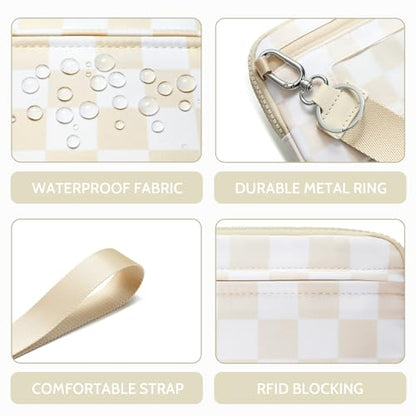 FODOKO Wristlet wallets for women Nylon Quilted Wallet with 4 Zippers,Travel Credit Card,Holder Cell Phone Organizer - color: Beige